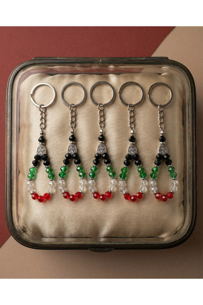Zaytoon 5-Piece Palestine Flag Colorful Crystal Stone Handmade Keychain Unise...