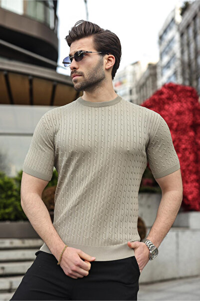 Madmext Ανδρικό πλεκτό μπλουζάκι με λαιμόκοψη Vizon E7468