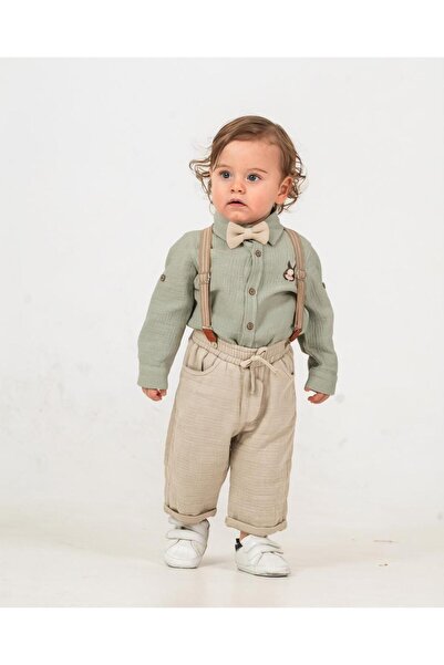blumi kids طقم قميص موسلين وبنطلون سالوبيت للأطفال الذكور - تافسان