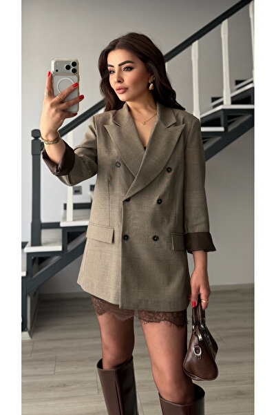 Oslove Brown Plaid Lined Premium Blazer Jacket