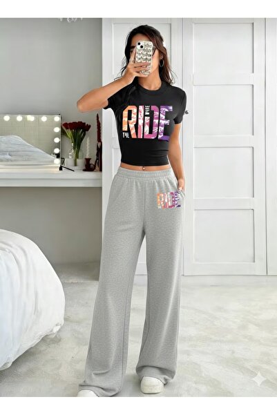 COMANCHERO Women's the Ride Printed Crop T-Shirt and Wide Leg Baggy Sweatpant...