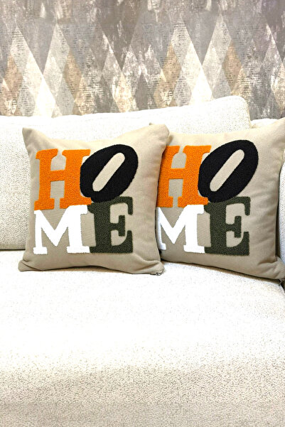 Zeora Home غطاء وسادة من القطن المزخرف مكون من قطعتين، مزين بكتابة Home Writt...