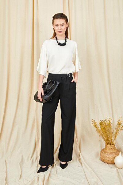 TENA Women's Black 3522 Side Buckle Loose Cut Trousers