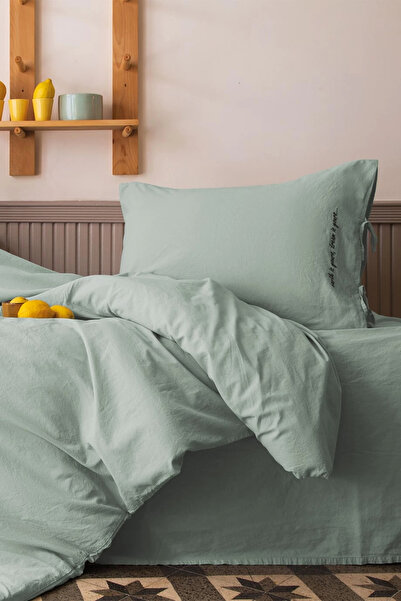 İssimo Home Dreamers Mavi Yıkanmış Nakışlı %100 Pamuk Poplin Nevresim Takımı ...