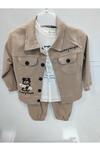 Kids "Erkek Çocuk Ayıcık Nakışlı Gabardin Ceketli 3'lü Kombin Takım"
