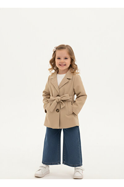 lumia Kız Çocuk 3’lü Trenç Kotlu Takım – Kuşaklı Trençkot, Basic Bluz ve Kot ...