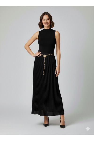 Ekol Zincir Kemerli Pileli Etek 3046