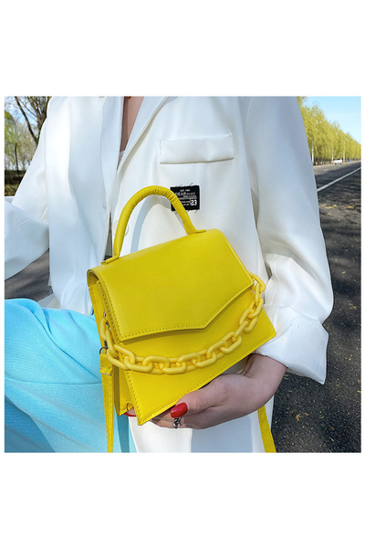 Mad Diva Small Yellow Shoulder Bag Made of Eco- Leather , Accessorized with C...