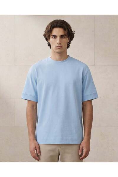 REDTAG Men Blue Interlock Lounge T Shirt