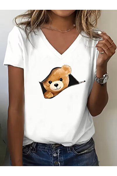 yombaa Tricou cu mânecă scurtă și decolteu în V pentru femei - Bluză moale cu...