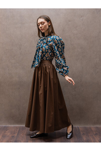 KÜÇÜĞÜM BUTİK Coffee Flared Poplin Balloon Skirt