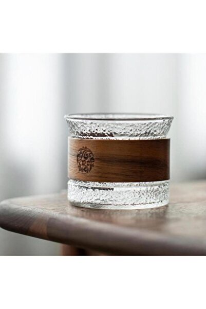 OEM Cana din sticla borosilicata 140 ml, cu imbracaminte din lemn de nuc — Se...