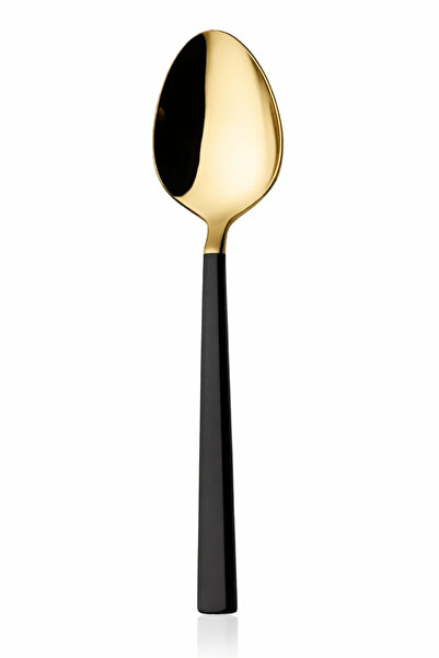 Jenisa 6'lı Gold Paslanmaz Çelik Yemek Kaşığı – Siyah Saplı Sofra Kaşığı