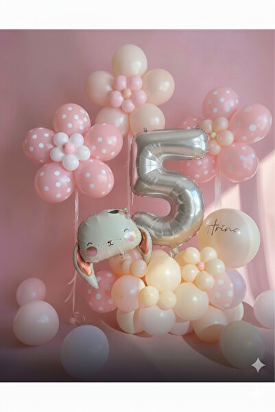 Çemrek Süs Parti Salmon Pink Daisy Foil Balloon Set with Accessories 49 Piece...