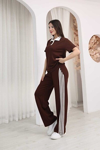 LAVRE Modal Kumaş Polo Yaka Şeritli İkili Takım – Yumuşak Dokulu Oversize