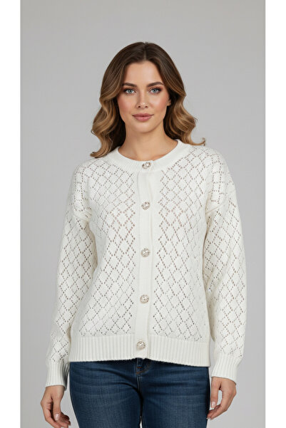 Loopa Kadın Taşlı İnci Düğme Detaylı Mevsimlik Triko Hırka