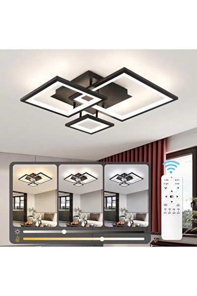 Dotail Candelabru LED modern, design cu 3 pătrate, 33 W, reglabil cu telecoma...