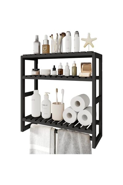 Dotail Raft de baie Bamworld, 3 niveluri, reglabil, bambus, negru, 43x15x43 cm