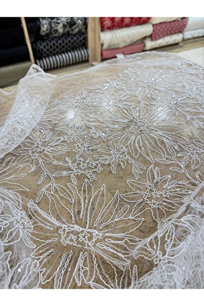 METERİAL Sparkling Sequined French Lace Fabric for Wedding Dresses and Evenin...