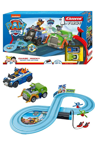Carrera First Paw Patrol Ready for Action Track Set Chase and Rocky with 2 Ve...