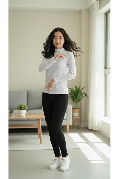 THEBEK Women's Body High Neck Badi Super Quality Turtleneck White