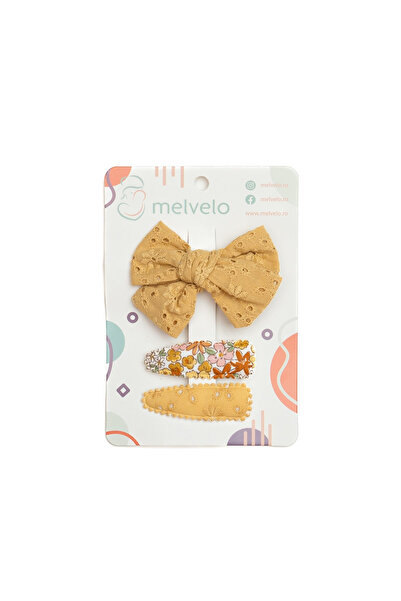melvelo Set of 2 clips and 1 hair clip with bow, girls, cotton, - Honey Bee