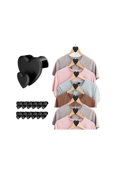 zola Set de 12 cârlige pentru umerașe, model cu inimă, negre, plastic, 4,5x4,...