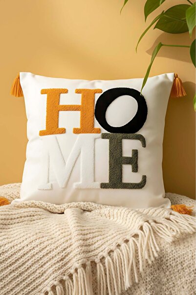Rivaİstanbul Husă de pernă decorativă Home Punch cu ciucuri galbeni