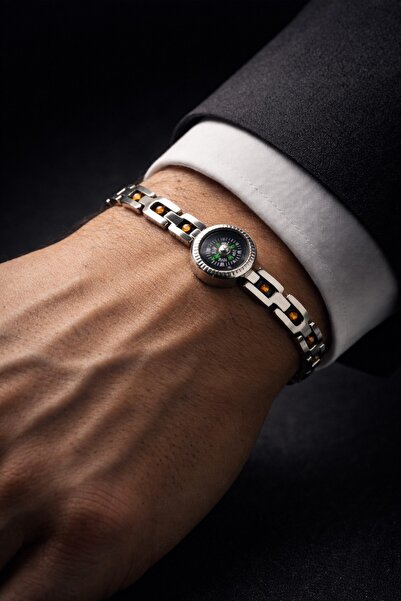 GWOMA بوصلة حقيقية - سوار فولاذي للرجال مع حلقة دوارة في المنتصف