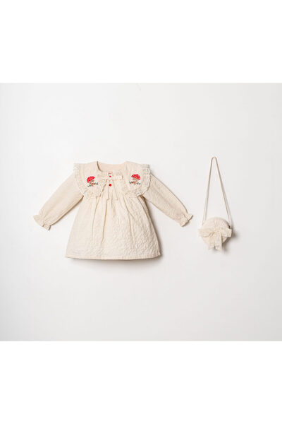 Genel Markalar Mantar Nakışlı Müslin Elbise & Çanta Seti