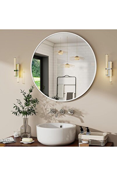 Dotail Oglindă rotundă BEAUTYPEAK, 50 cm, ramă din aluminiu alb, durabilă, mo...