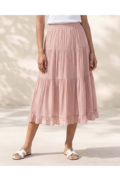 REDTAG تنورة ميدي وردية اللون للنساء