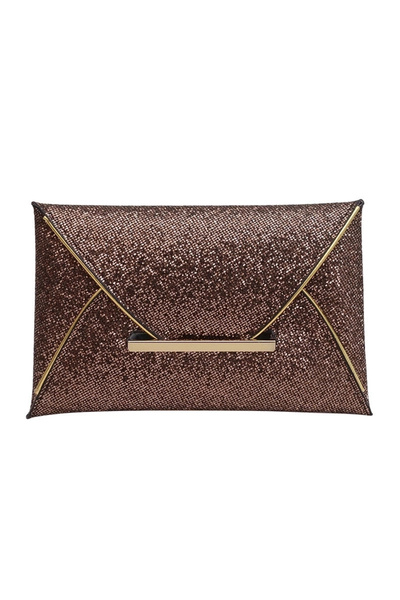 Mad Diva Elegant Brown Eco- Leather Clutch Bag with Glitter