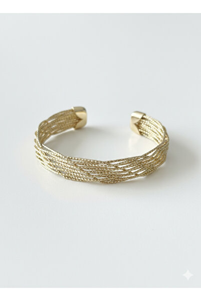 ESRADA 3S Italian Wicker Textured Gold Handcuff Bracelet Steel
