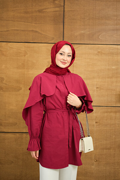 LOCCO Women's Cape Detailed Shirt Burgundy