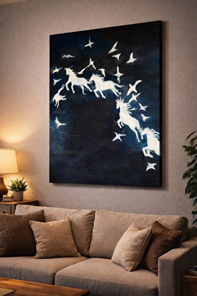 UNiQUE ART Gökyüzünde Koşan Atlar Soyut Kanvas Tablo