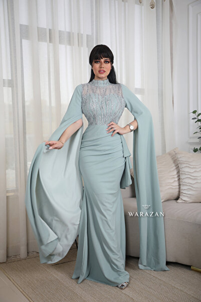 Warazan Mask dress, Crepe stretch fabric with embroidered trim