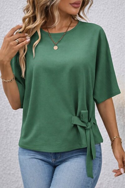 civetta Women's Short Sleeve Crew Neck Side Tie Aerobin Blouse