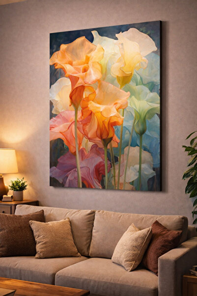 UNiQUE ART Renkli Zambaklar Kanvas Tablo - Modern Minimalist Salon Duvar Dekoru