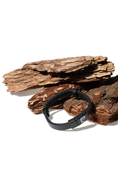 Pierre Cardin Black 100% Leather Bracelet 50318543-001