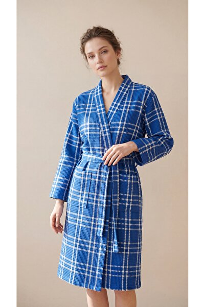 Minteks 100% Cotton Plaid Patterned Unisex Pique Bathrobe
