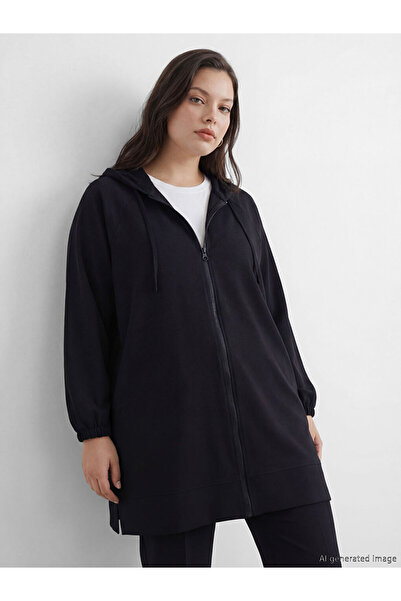 LC Waikiki New season deals from gulis gym black hooded oversize women's tunic