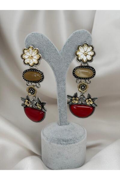 ZS Aksesuar Vintage Floral Motif Stone Earrings – Ethnic & Stylish Design