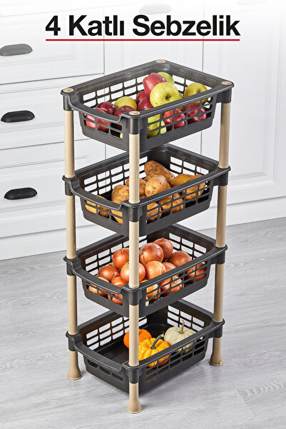 FeyzaDesign 4 Katlı Plastik Sebzelik, Patates ve Soğanlık, Meyve ve Sebze Rafı