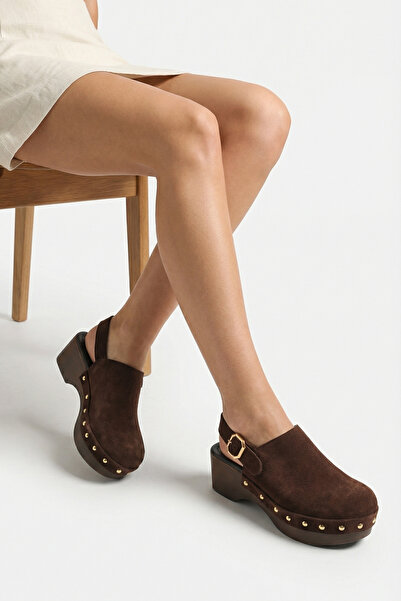 İNNABUTİKK Astrid Women's Genuine Leather Wedge Shoes - Brown Suede