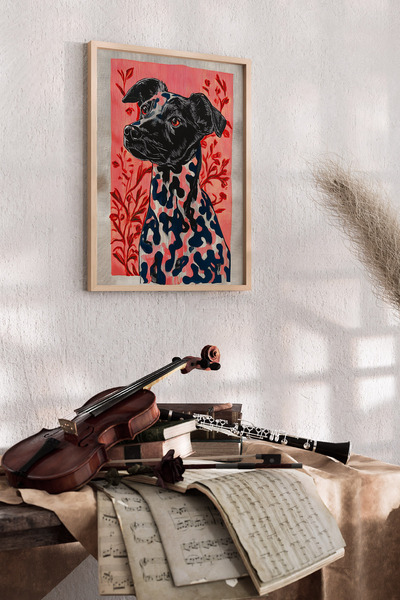 Artiera Ζωγραφική στον τοίχο με μοτίβο λουλουδιών κοραλλιών και σχέδιο σκύλου...