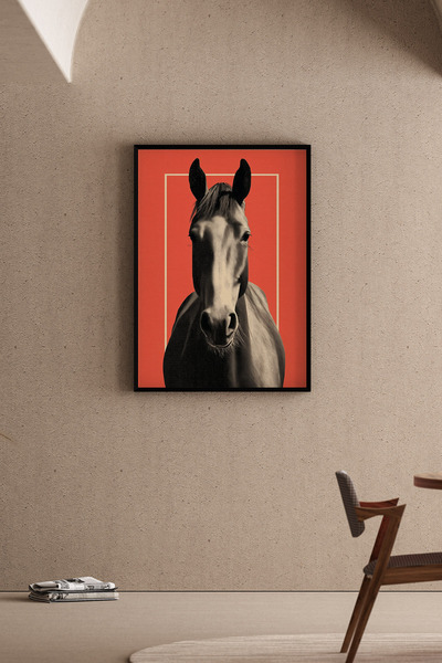 Artiera Ελάχιστος πίνακας ζωγραφικής με άλογα με κοραλλιογενές φόντο, μοντέρν...