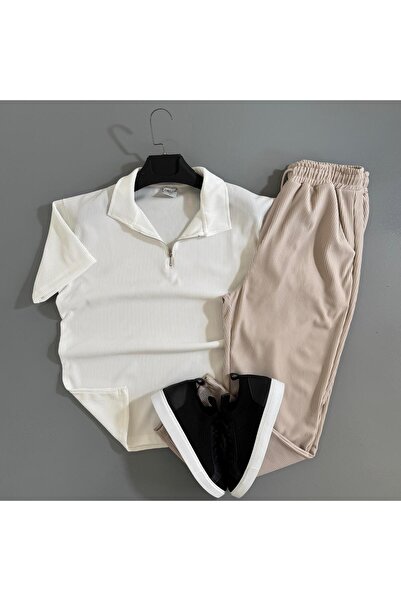 WENMİNG Men's Ribbed Ottoman Fabric T-Shirt Pants Summer Top and Bottom Combi...