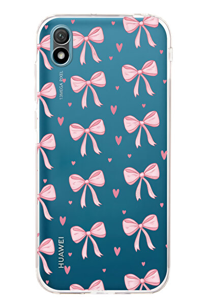 FLAMENKO حافظة هاتف شفافة بنمط فيونك وردي متوافقة مع هاتف هواوي Y5 2019