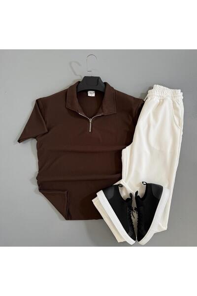 WENMİNG Men's Ribbed Ottoman Fabric T-Shirt Pants Summer Top and Bottom Combi...